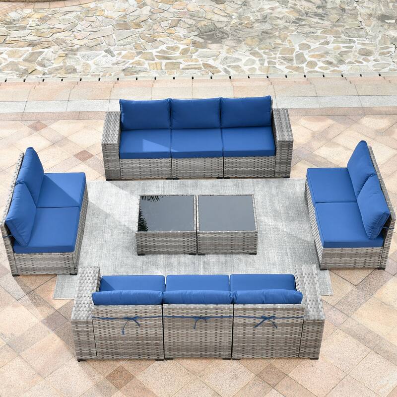 HOOOWOOO 12-Piece Rattan Outdoor Patio Furniture Modular Wide Armrest Sectional Set