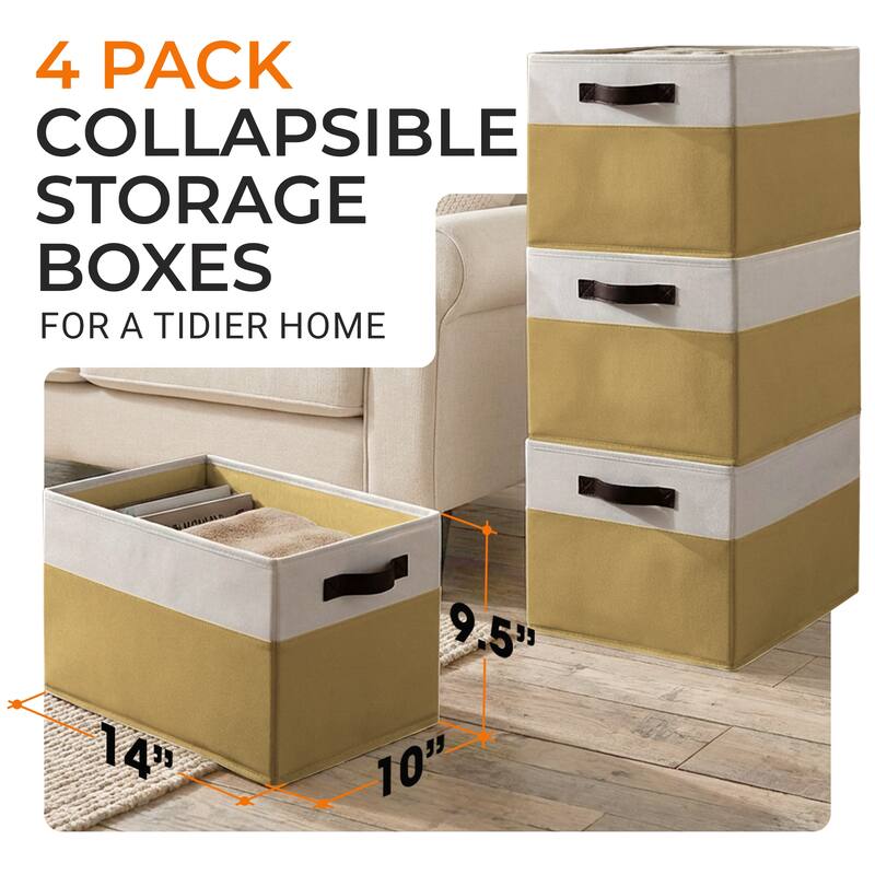 Cheer Collection 4 Pack Large Fabric Storage Baskets with Handles Collapsible Organizer Bins