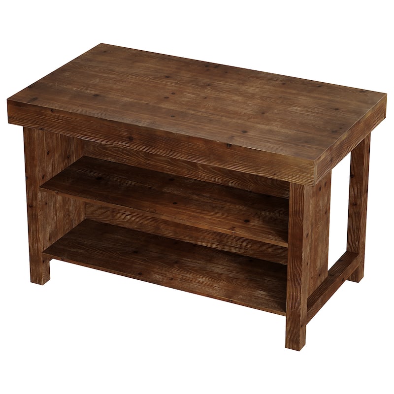 Solid Wood Kitchen Island, Open Storage Counter Height Table, Kitchen Dining/Living Room Coffee Bar Accent Island