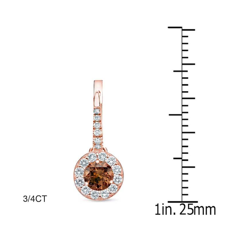 Auriya 14k Gold 1/2ct to 2ctw Brown Diamond Halo Dangle Earrings (SI1-SI2) - 0.75ctw