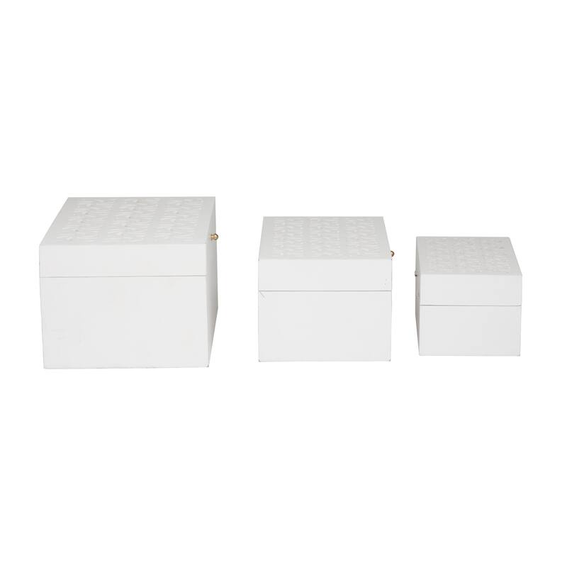 Wood Intricate Carved Box with Hinged Lid (Set of 3) - S/3 12, 10, 9"W