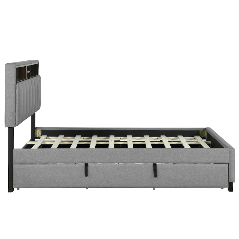Upholstered Platform Bed with Storage Headboard