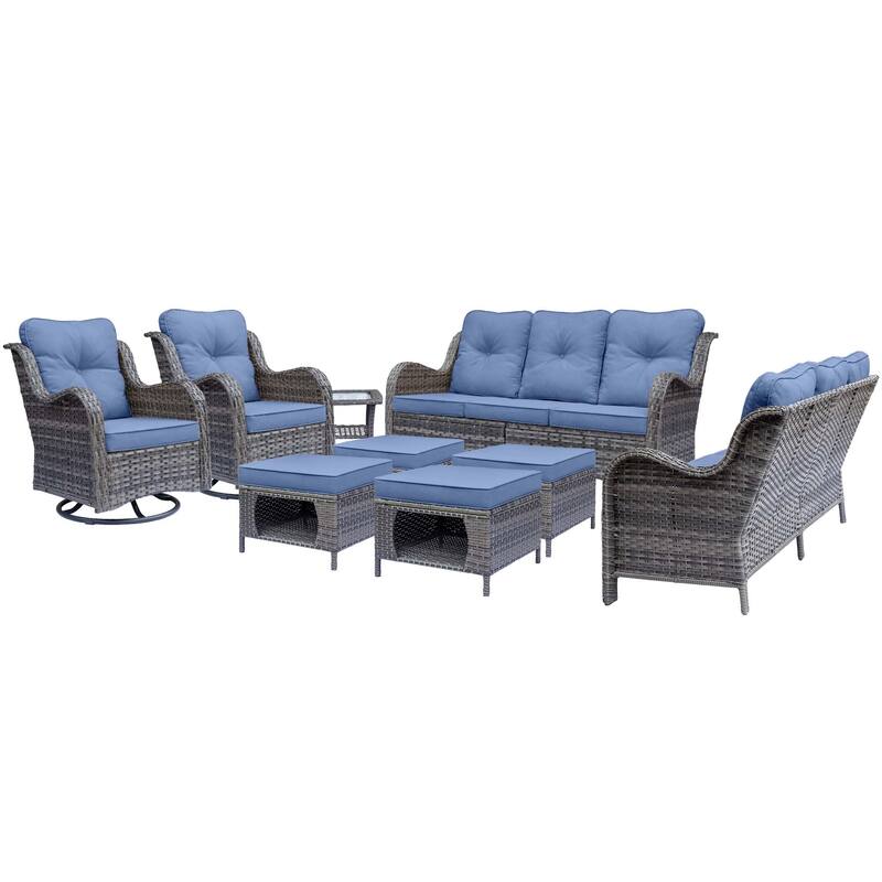 High Back Gray Wicker Outdoor Patio Conversation Sets with Swivel Chair