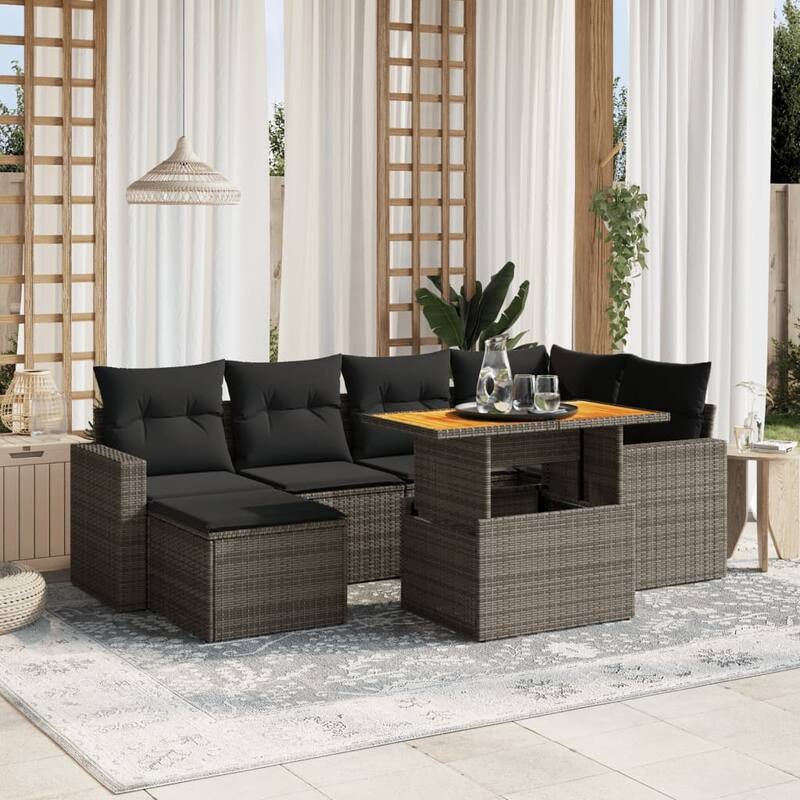 vidaXL Patio Sofa Set with Cushions Table and Couches 11 Piece Poly Rattan - Gray Wood