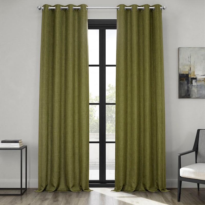 Exclusive Fabrics Grommet Textured Faux Linen Room Darkening Curtains for Bedroom & Living Room Curtains (1 Panel) - 50 X 120 - Tuscany Green