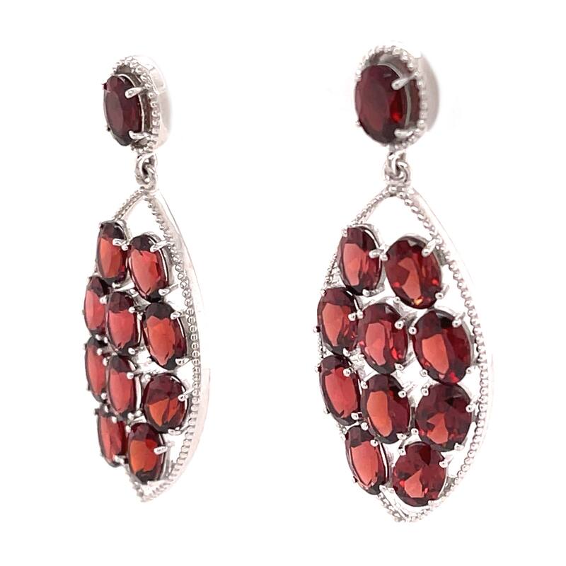 925 Sterling Silver Red Garnet Dangle Earrings