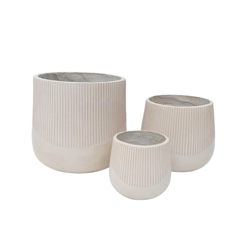 Large Outdoor Indoor Planter, 17.1"+13.38"+9" Dia Round Magnesium Oxide Planter Set of 3, Flower Pots with Drainage Holes