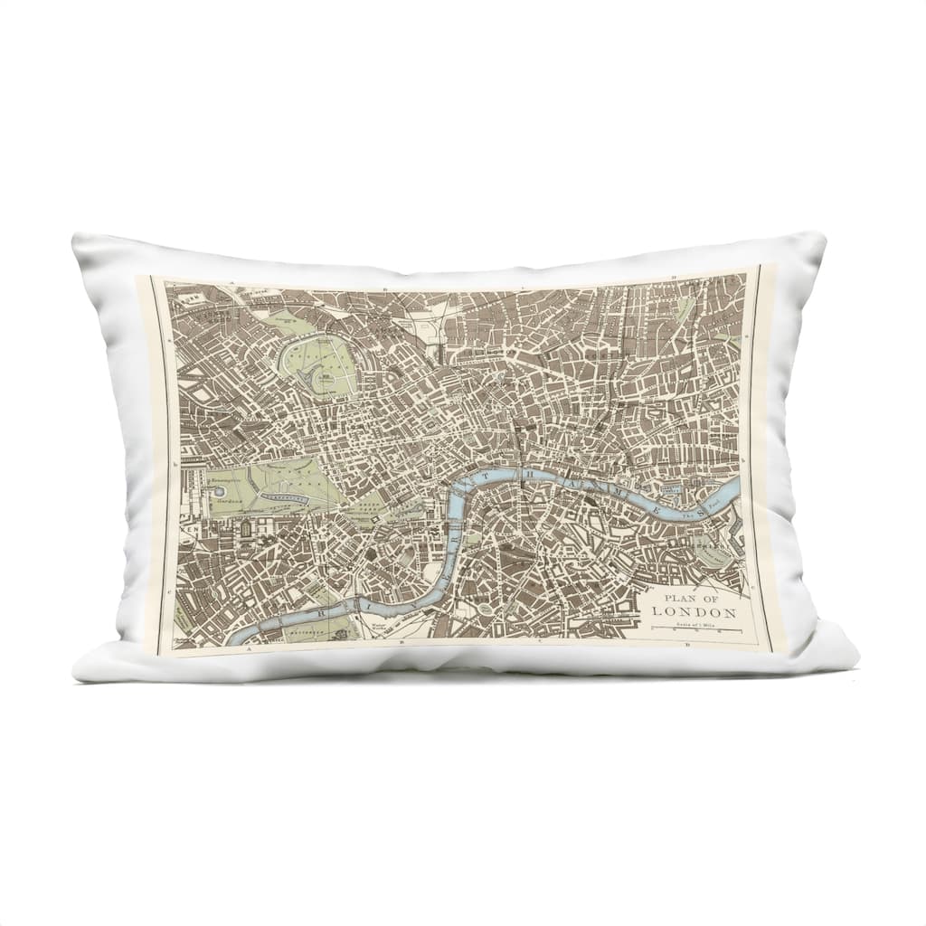 Stupell Vintage Blueprint Plant of London Printed Outdoor Throw Pillow Design by Phillipa Katz