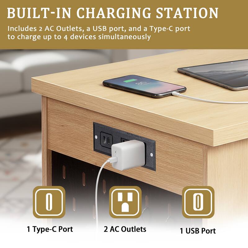 Roomfitters 55" Modern Fluted Office Desk with Charging Station, Storage Cabinet & Pegboard