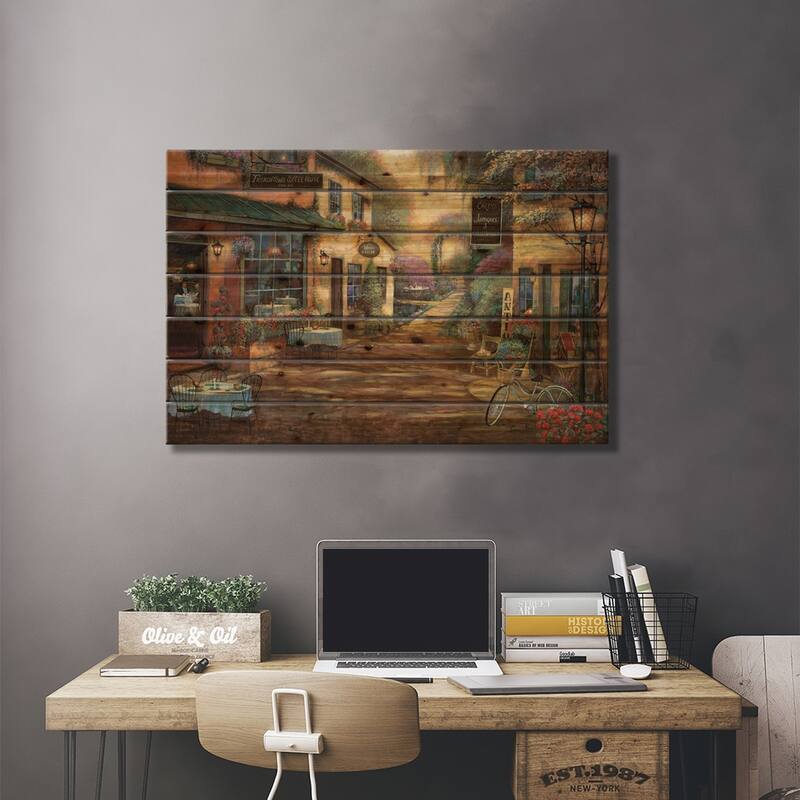 French Town Print On Wood by Ruane Manning - Multi-Color