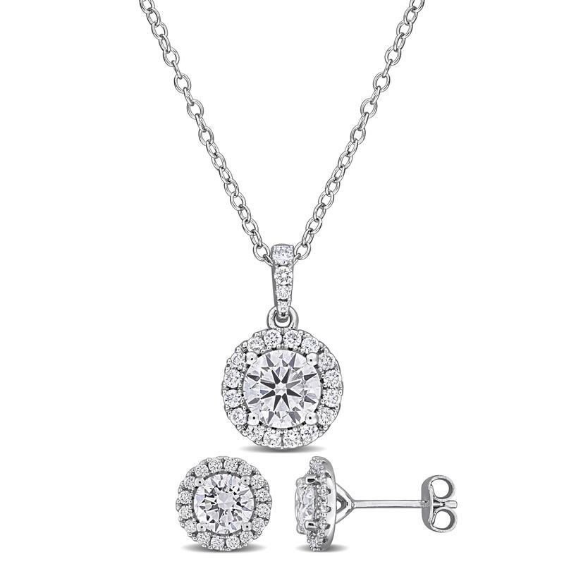 Miadora Sterling Silver Lab-Grown Diamond Necklace and Earring Set - Round
