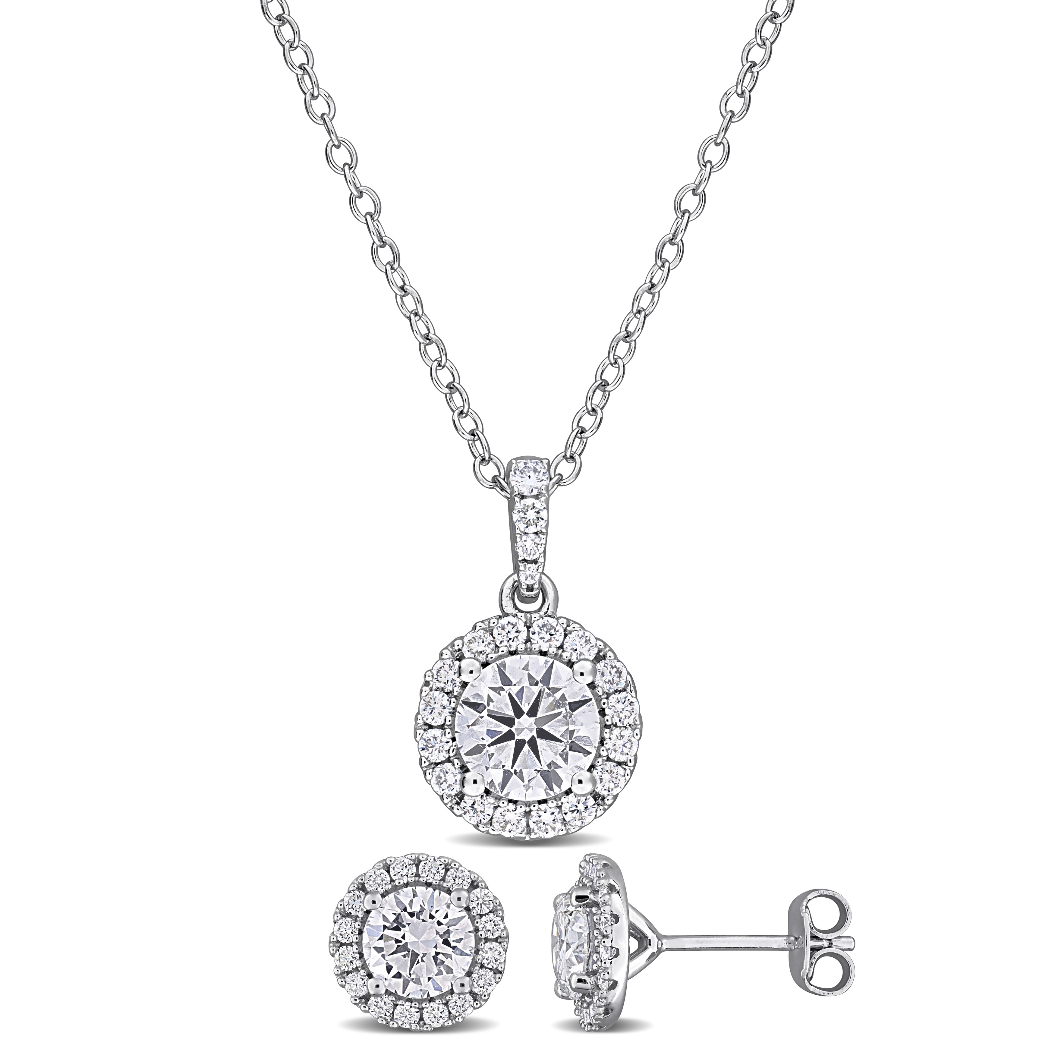 Miadora Sterling Silver Lab-Grown Diamond Necklace and Earring Set