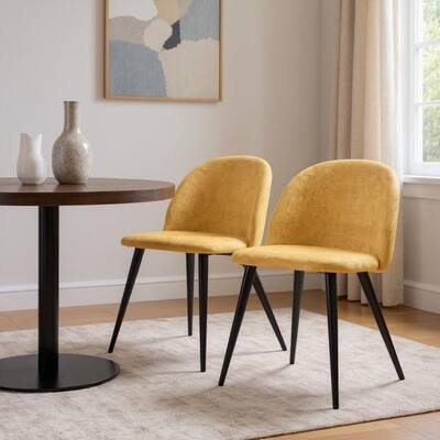HomeRoots Set of Two Yellow and Black Upholstered Fabric Dining Side Chairs - 18.90 in. x 30.30 in. x 18.90 in.