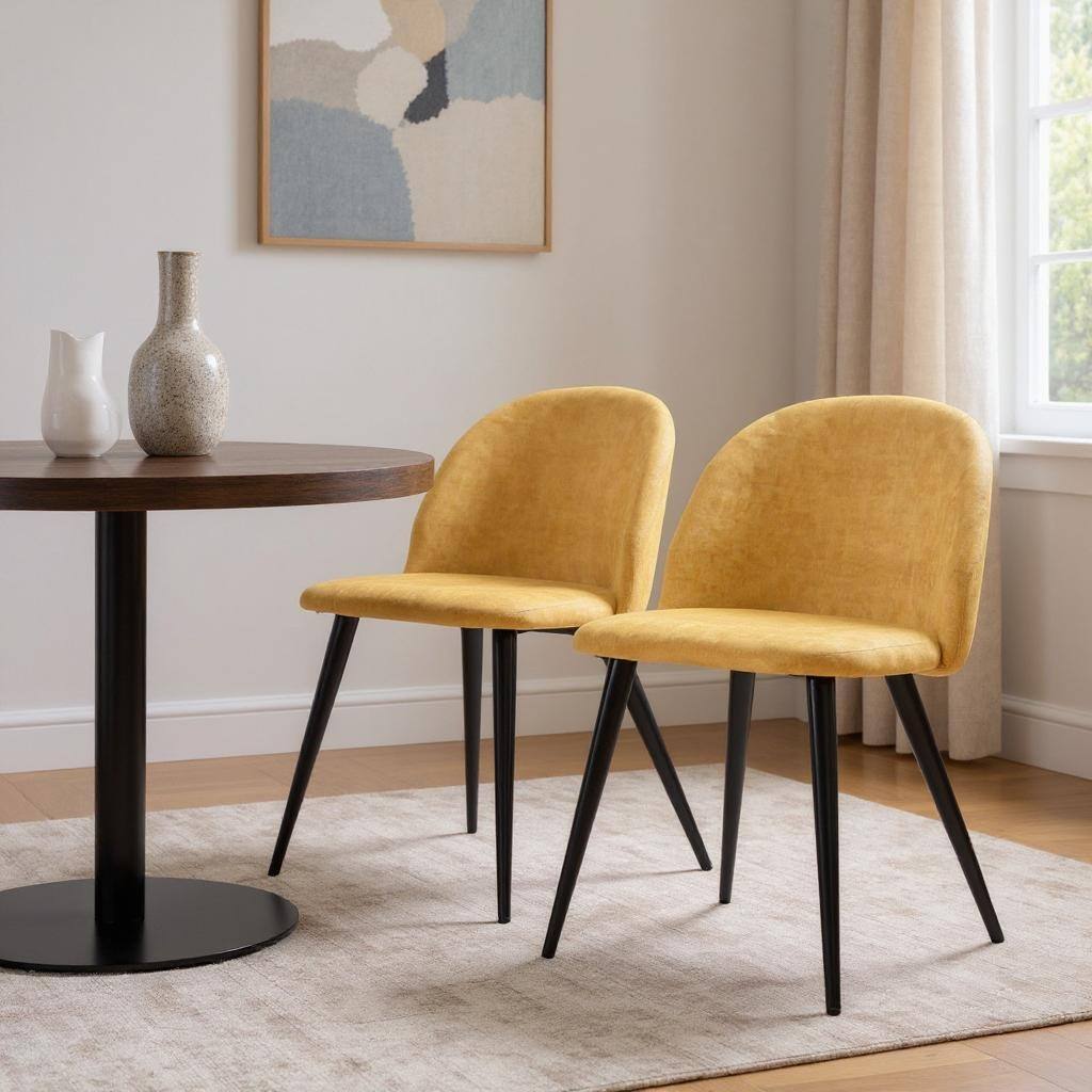 HomeRoots Set of Two Yellow and Black Upholstered Fabric Dining Side Chairs - 18.90 in. x 30.30 in. x 18.90 in.