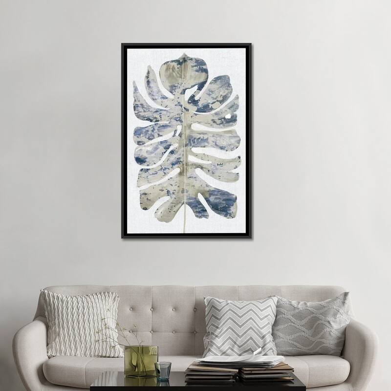 iCanvas "Large Indigo Leaf I" by Eva Watts Framed