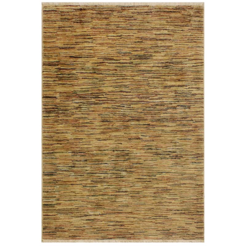 Boho Earthline Gabbeh Hand Knotted Wool Area Rug - 4'0'' x 5'9'' - Tan/Beige/Black/Green