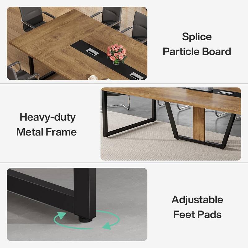 8FT Large Conference Table with Strong Metal Frame for Office Conference