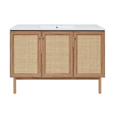 Classe 48 In. Brown Oak Bathroom Vanity With White, 3-Hole Ceramic Sink Top