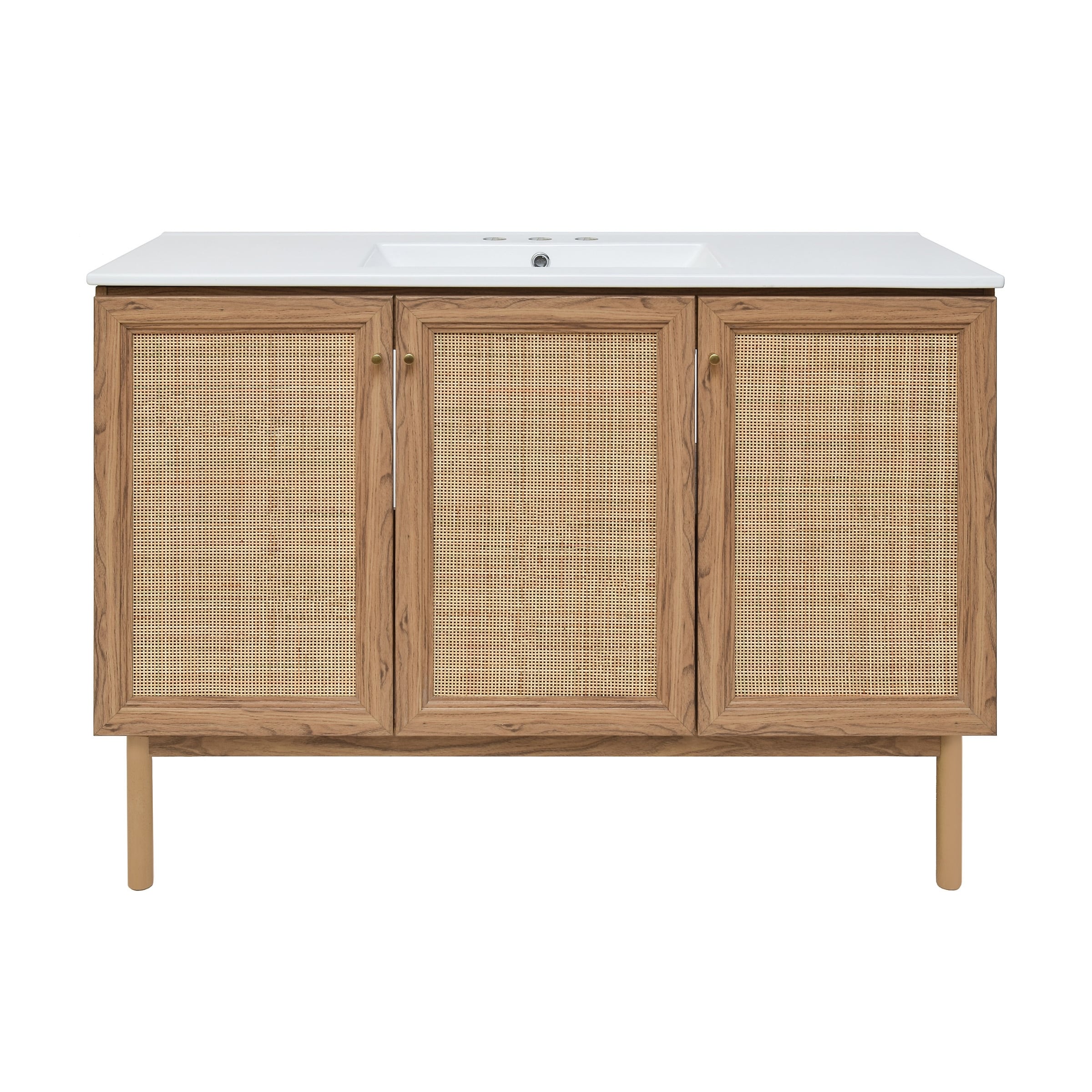 Classe 48 In. Brown Oak Bathroom Vanity With White, 3-Hole Ceramic Sink Top
