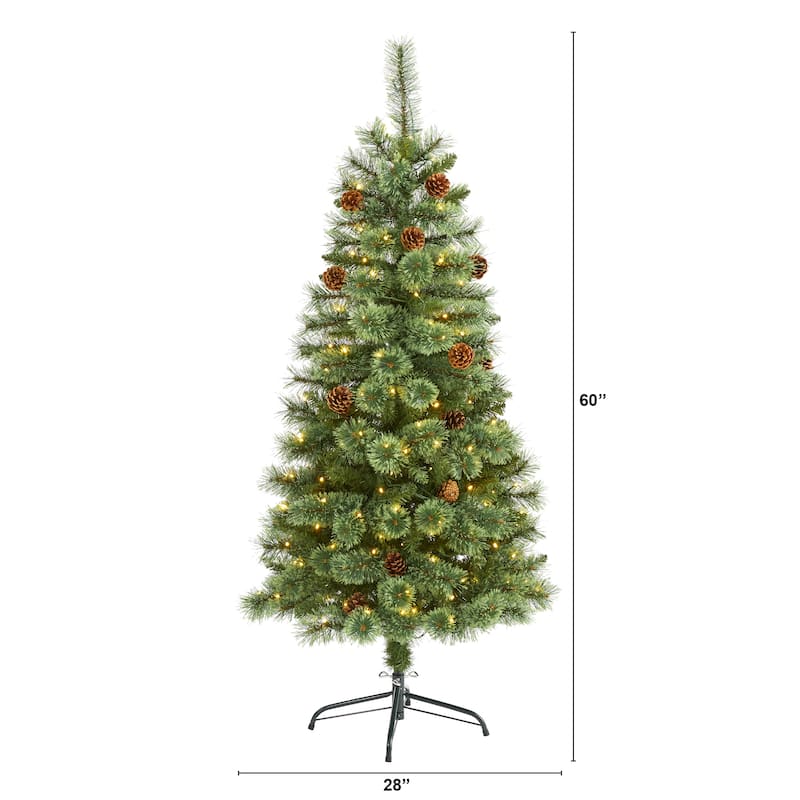 Pre-Lit Mountain Pine Artificial Christmas Tree - 5’ - Warm Clear LED Lights - 5 Foot