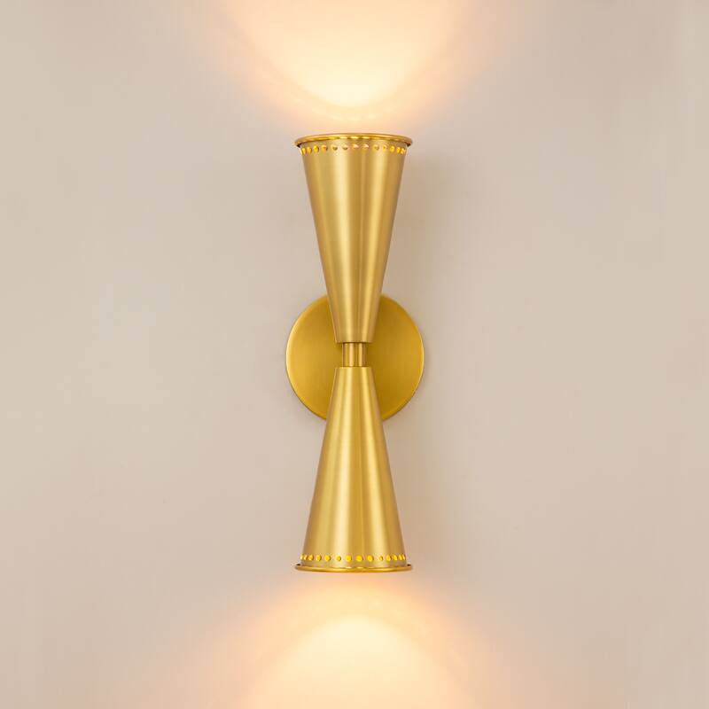 2-Light Up & Down Dual Cone Dimmable Vanity Light Horn Hourglass Pinhole Wall Sconce