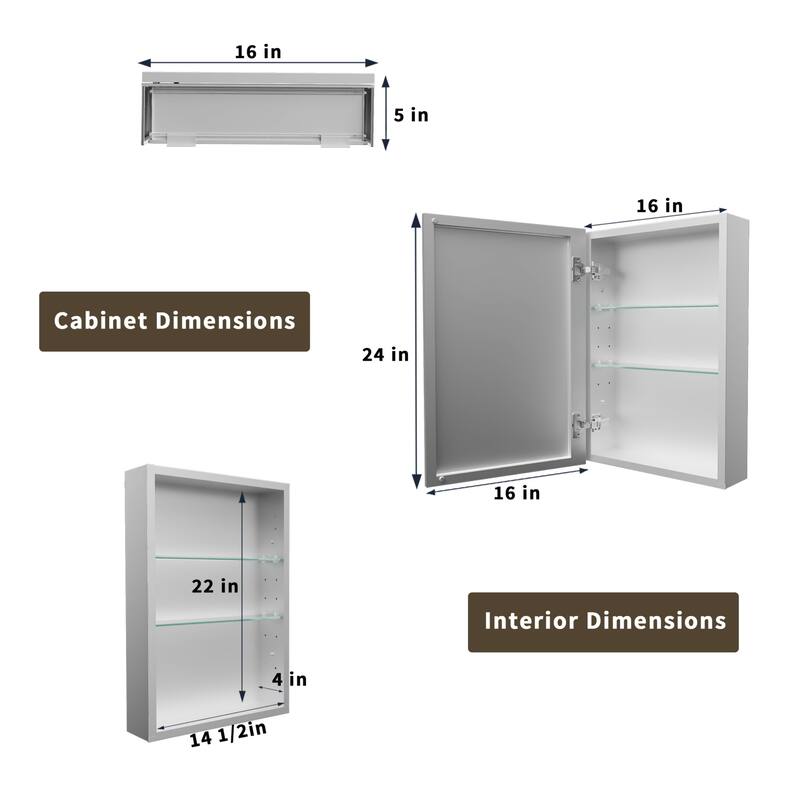 Modland Single Door Bathroom Medicine Cabinet with Mirror Adjustable Shelves,Recessed or Surface Mount