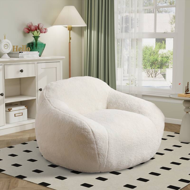 Teddy Bean Bag Chairs,Lazy Sofa Bean Bag Chairs with Armrest - Off-White
