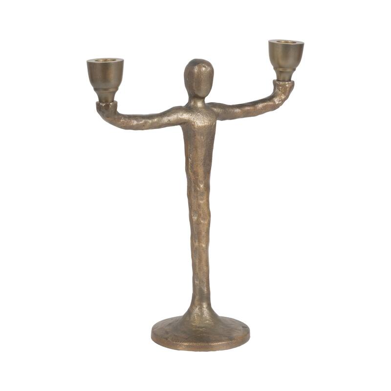 Metal Abstract Human Taper Candle Holder - Gold, 12 in.