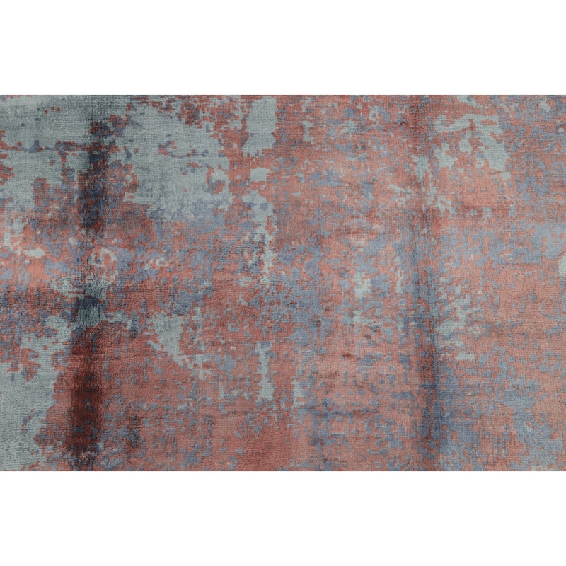 Hand Knotted Oriental Viscose Silk Carpet Modern Abstract Oranges & Rust Abstract Area Rug - 9' 11'' X 6' 4''