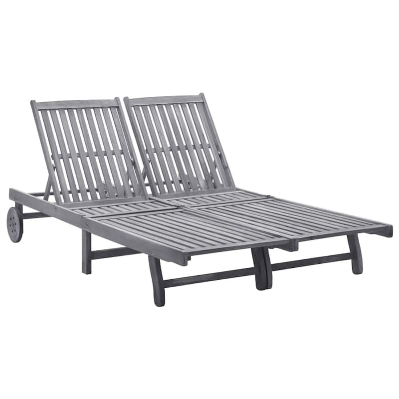 vidaXL Patio Lounge Chair Outdoor Sunbed Poolside Sunlounger Solid Wood Acacia - 78.3" x 23.2"/24.8" x 11.8"/24.4"/29.9"/33.5" - Gray - 2-person sun lounger