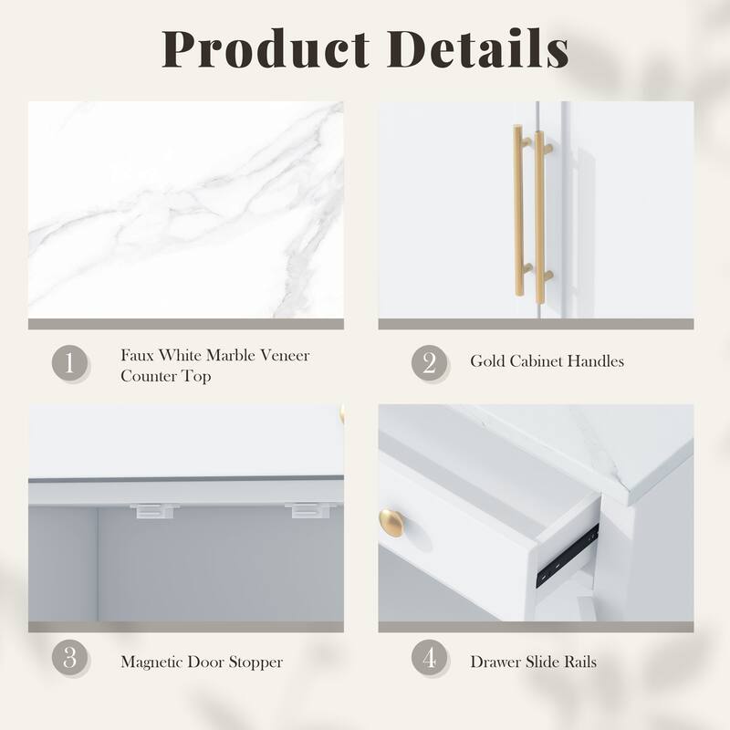 Anmytek White Freestanding Kitchen Pantry Cabinet, Buffet Coffee Bar Storage with Drawer Shelves for Dining