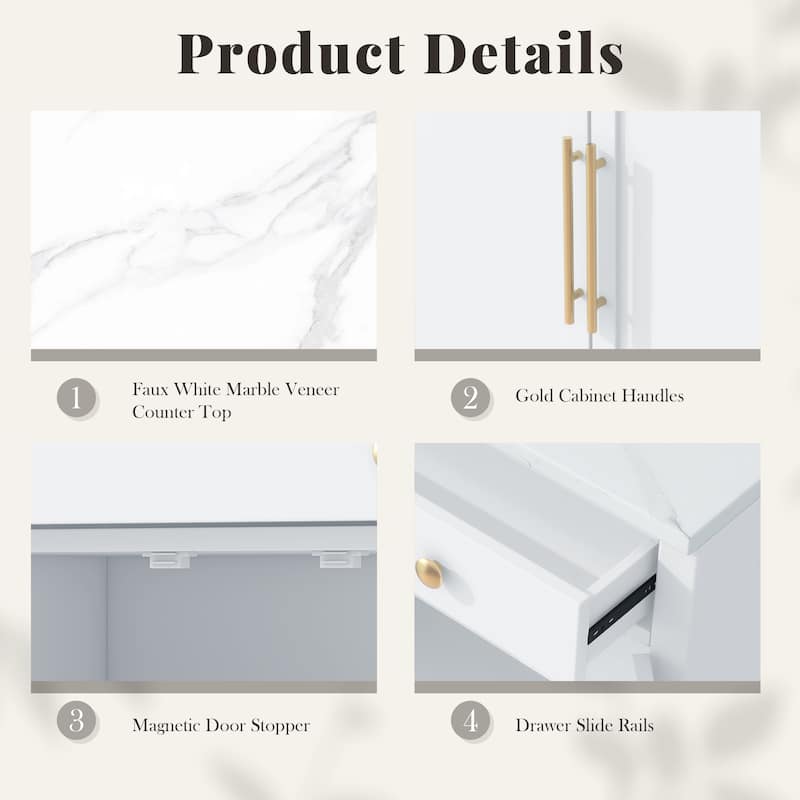 Roomfitters Modern Freestanding Kitchen Pantry, Buffet and Coffee Bar Cabinet, Set of 2, White