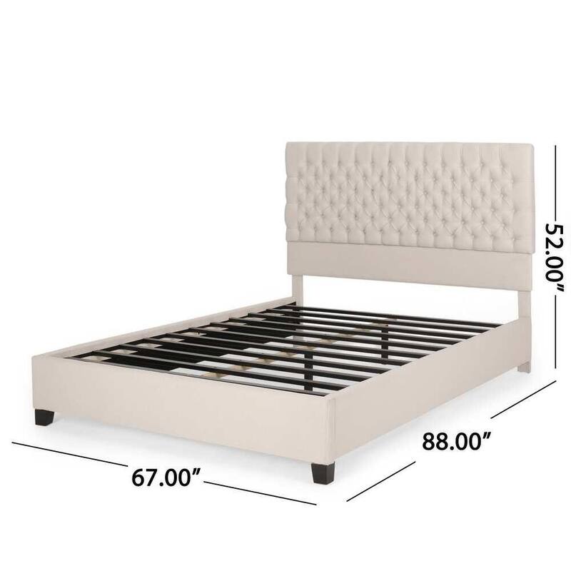 Ivory Queen Size Upholstered Platform Bed with Button-tufted Headboard for Bedroom