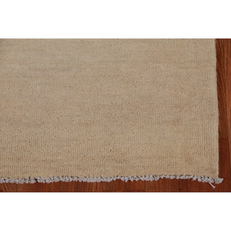 Hand Knotted Oriental 100% Wool Carpet Modern Solid Beige & Ivories Gabbeh Runner Rug - 8' 2'' X 2' 7''