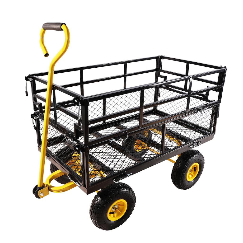Multi-Functional Tool Cart - 600 lb Capacity Garden Cart with Spacious Bed and Inflatable Tires for Outdoor Projects - Metal