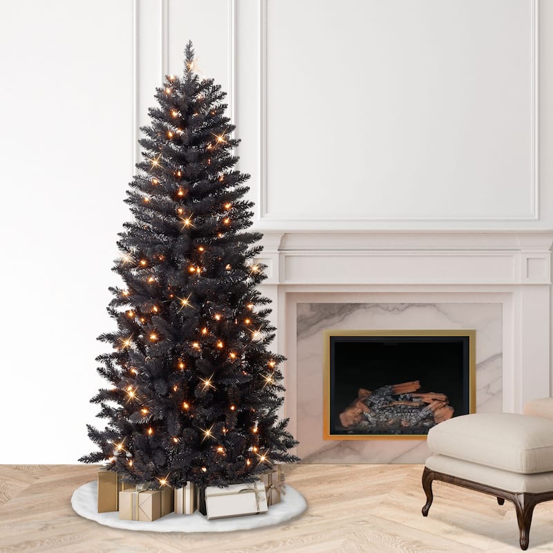 Puleo International 7' Pre-Lit Black Artificial Carson Pine Tree - 7 Foot
