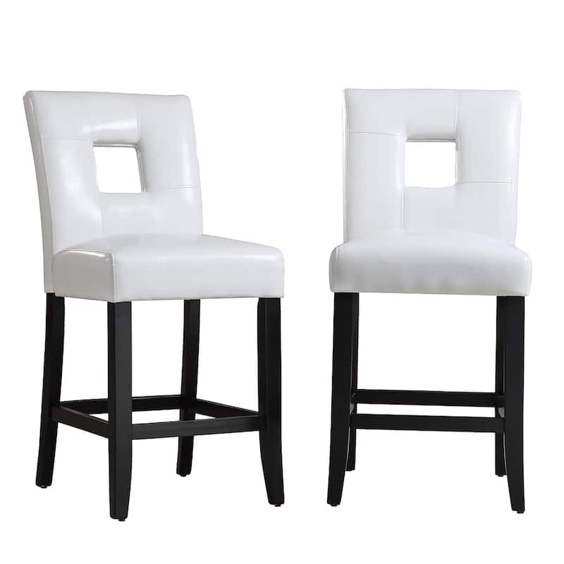 Brda Keyhole Counter Height High Back Stools (Set of 2) - Stool - White- Leather