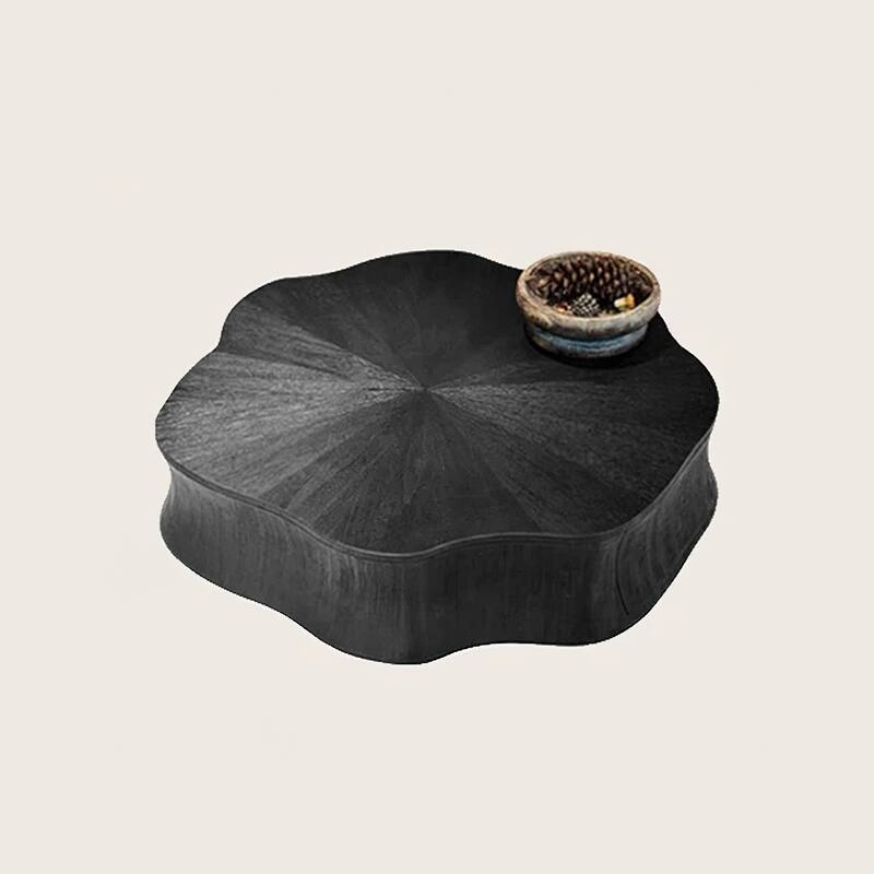36-Inch Italian Irregular Petal Coffee Table with Storage Black - L 39.37'×W 39.37'×H 12.2'