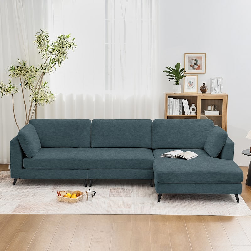 120“ Overised Chenille 3 Seater Sofa with a Removable Ottoman, Modern Upholstered Modular Couch for Living Room - Blue Green - Reversible