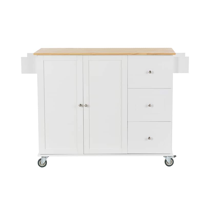 52.7" W Rolling Mobile Kitchen Island with Solid Wood Top and Locking Wheels,Storage Cabinet and Drop Leaf Breakfast Bar