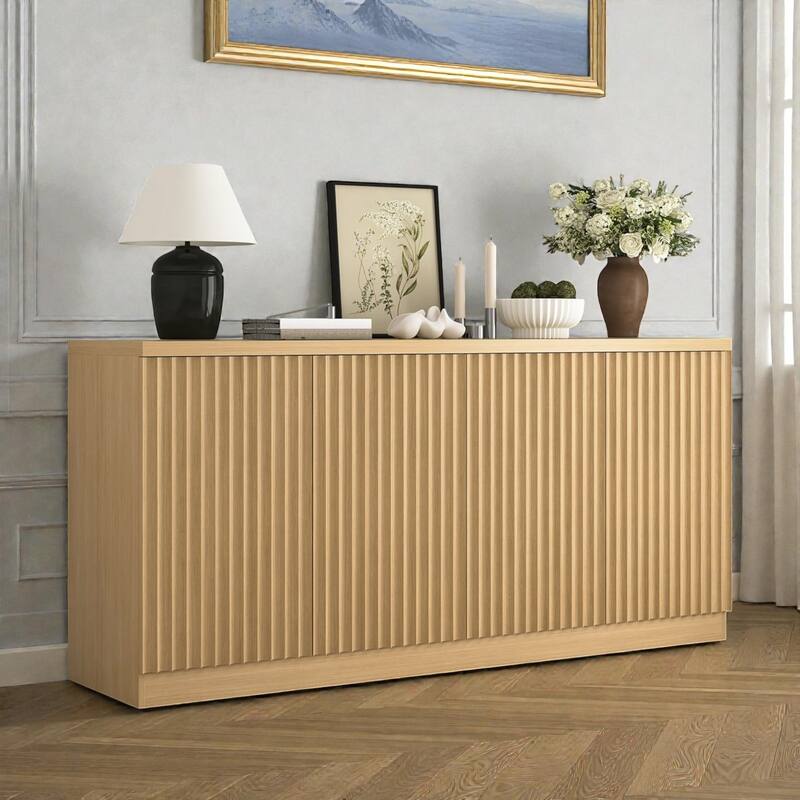 62.6 Inch Buffet Cabinet with Storage, Long Sideboard Cabinet with 4 Doors and Shelves, Wood Coffee Bar Credenza