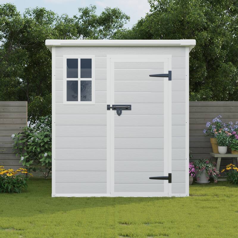 6x6 FT Storage Shed, Waterproof Resin Outdoor Storage Shed with Floor & Window & Lockable Doors and Vents, Tool Shed