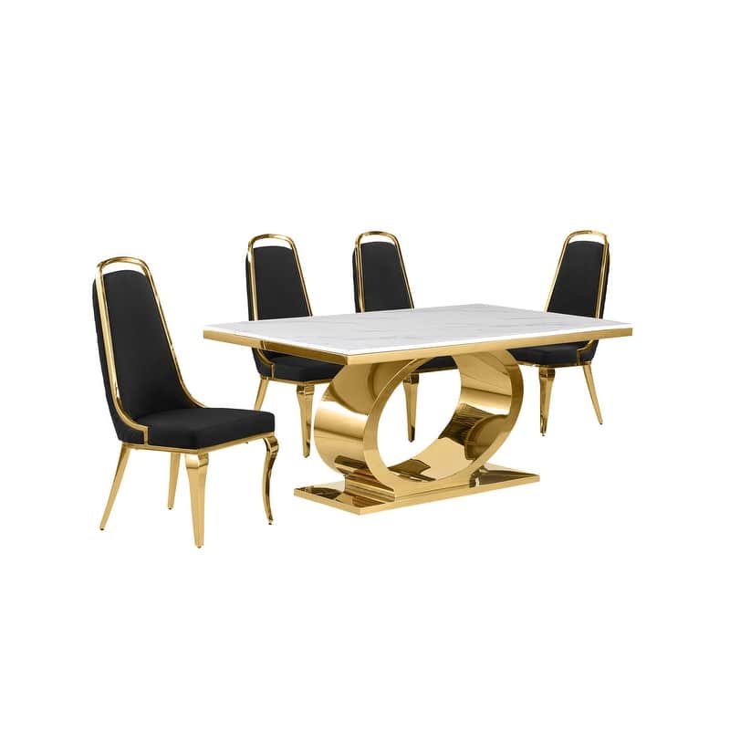 Best Quality Furniture D430/1-SC310-7 Dining Set with 68" White Marble Top