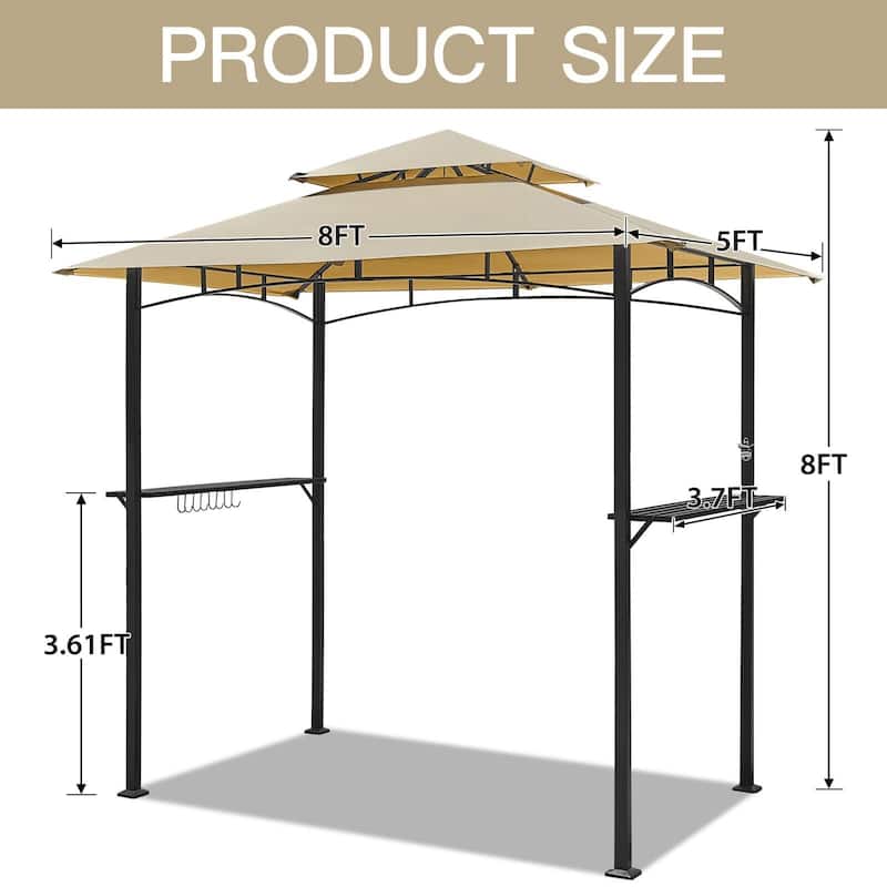 AECOJOY 8' x 5' Outdoor Grill Gazebo 2-Tier Waterproof BBQ Grill Tent