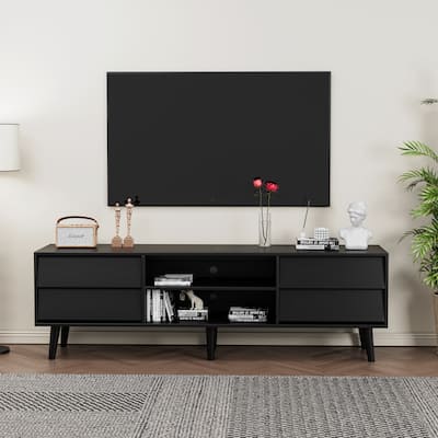 Bevel Design Wood TV Stand with Drawers, Entertainment Center for Living Room