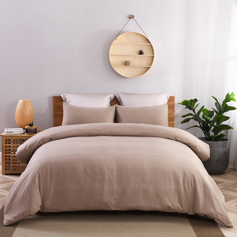 Solid Color Ultra Soft 3-piece Duvet Cover Set - Taupe - Queen