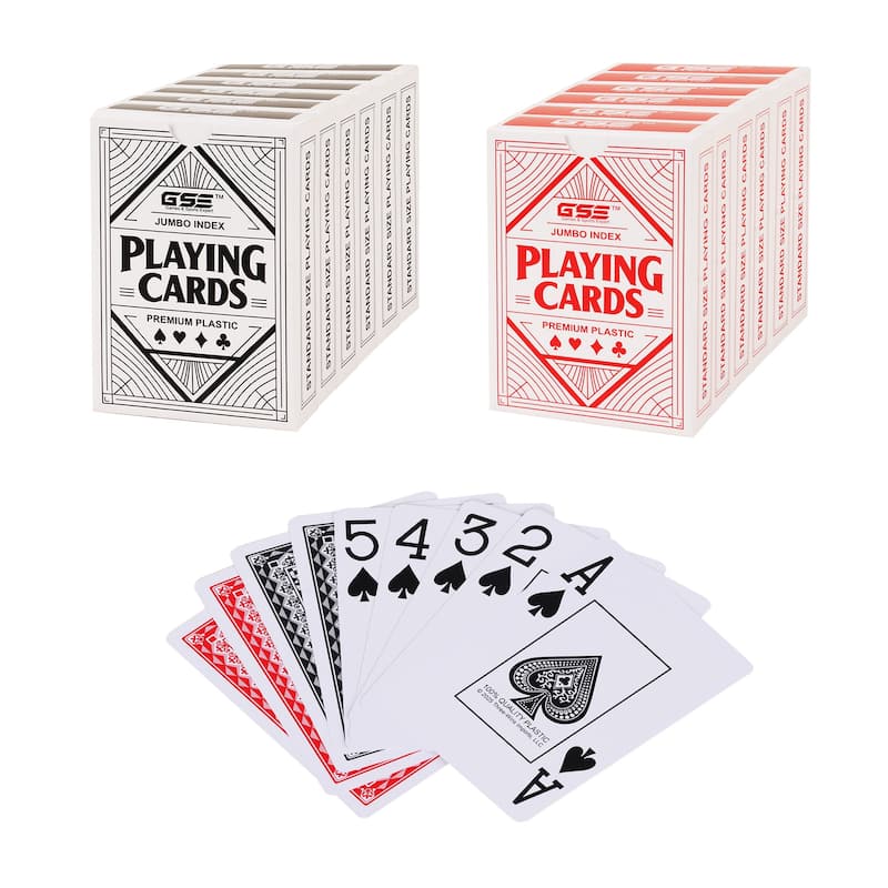 GSE 100% Waterproof Plastic Playing Cards, Poker Size - Large Jumbo Index - 12-Deck