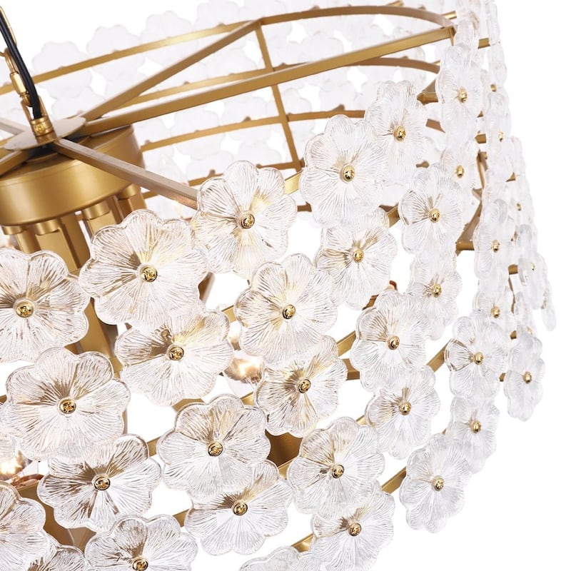 Mid-Century 8-Light Glass Blossom Round Cage Chandelier 25.6 in