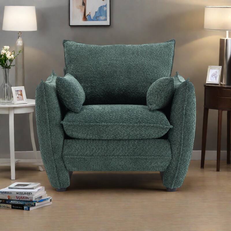 Chenille Sharp-Angle Accent Chairs with Steel Frame and Tool-Free Assembly - Green