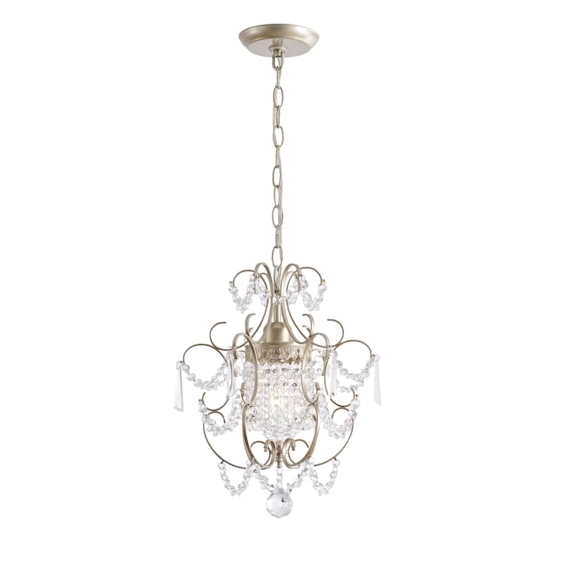 Dalia Glam 1 Light Brushed Champagne Silver Mini Crystal Chandelier - 12 inches in diameter x 15 inches H
